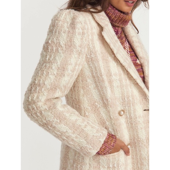 [🌟 PRICE FIRM] LoveShackFancy Plaid Tweed Pearl Button Long Trench Coat - Picture 3 of 16